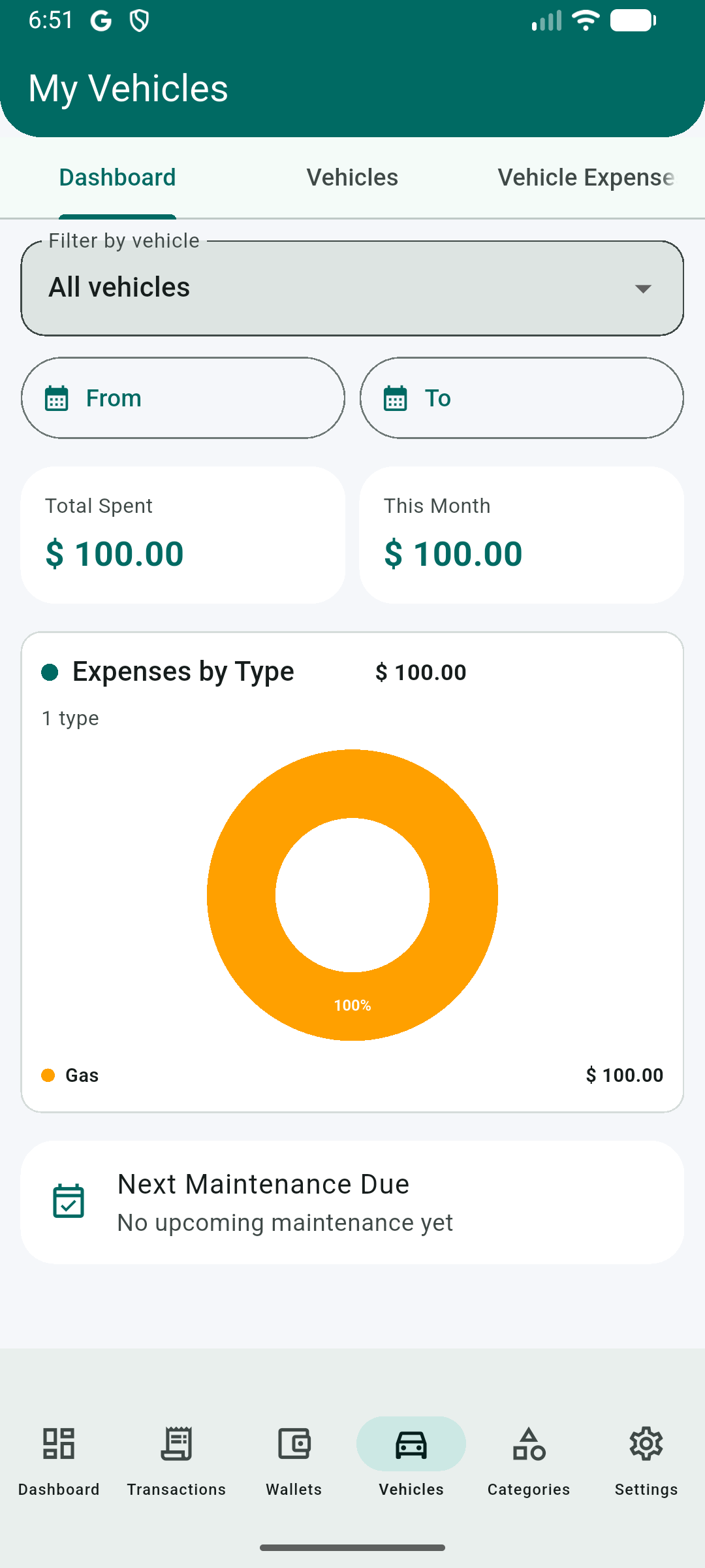TrackVex vehicle dashboard screen